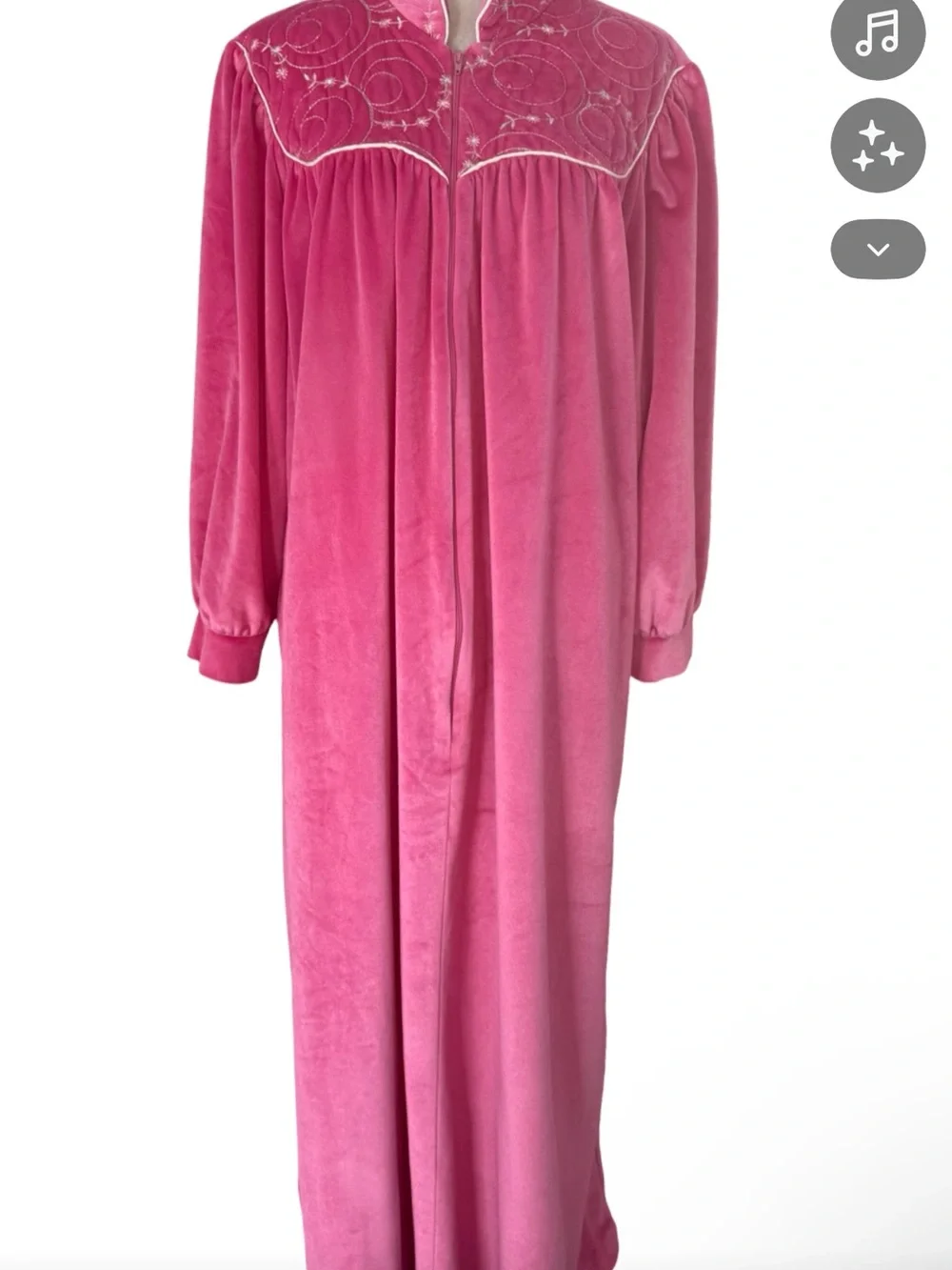 Vintage Vandemere Pink Velour Robe Housecoat Embroidered Maxi Zip Front Large